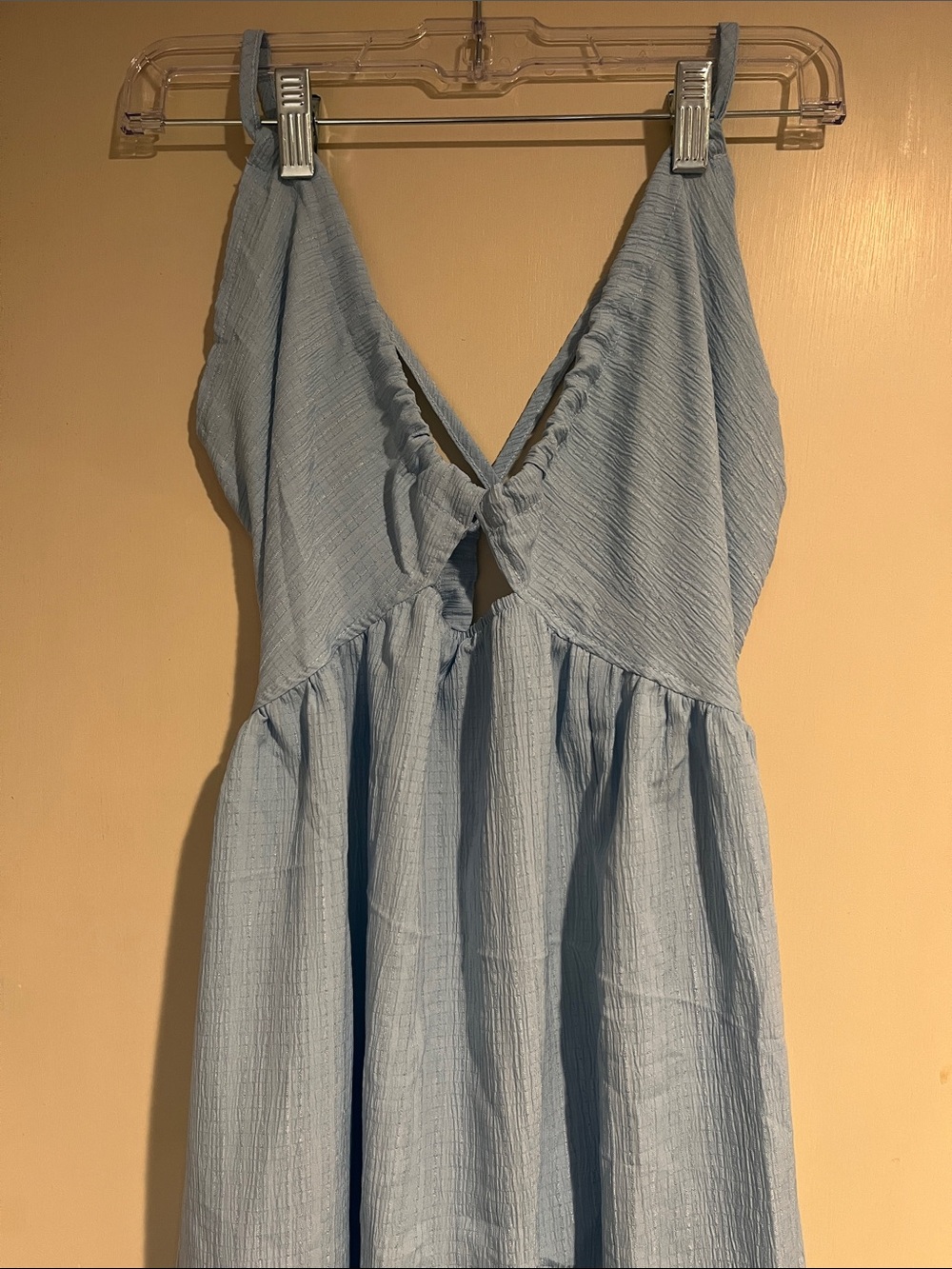 Light Blue Textured Tie-Front Sundress